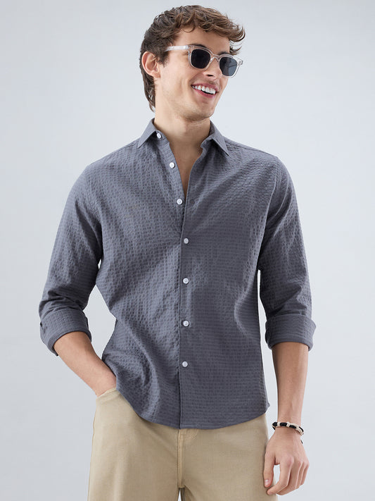Cool Ash Grey Doublecloth Textured Shirt