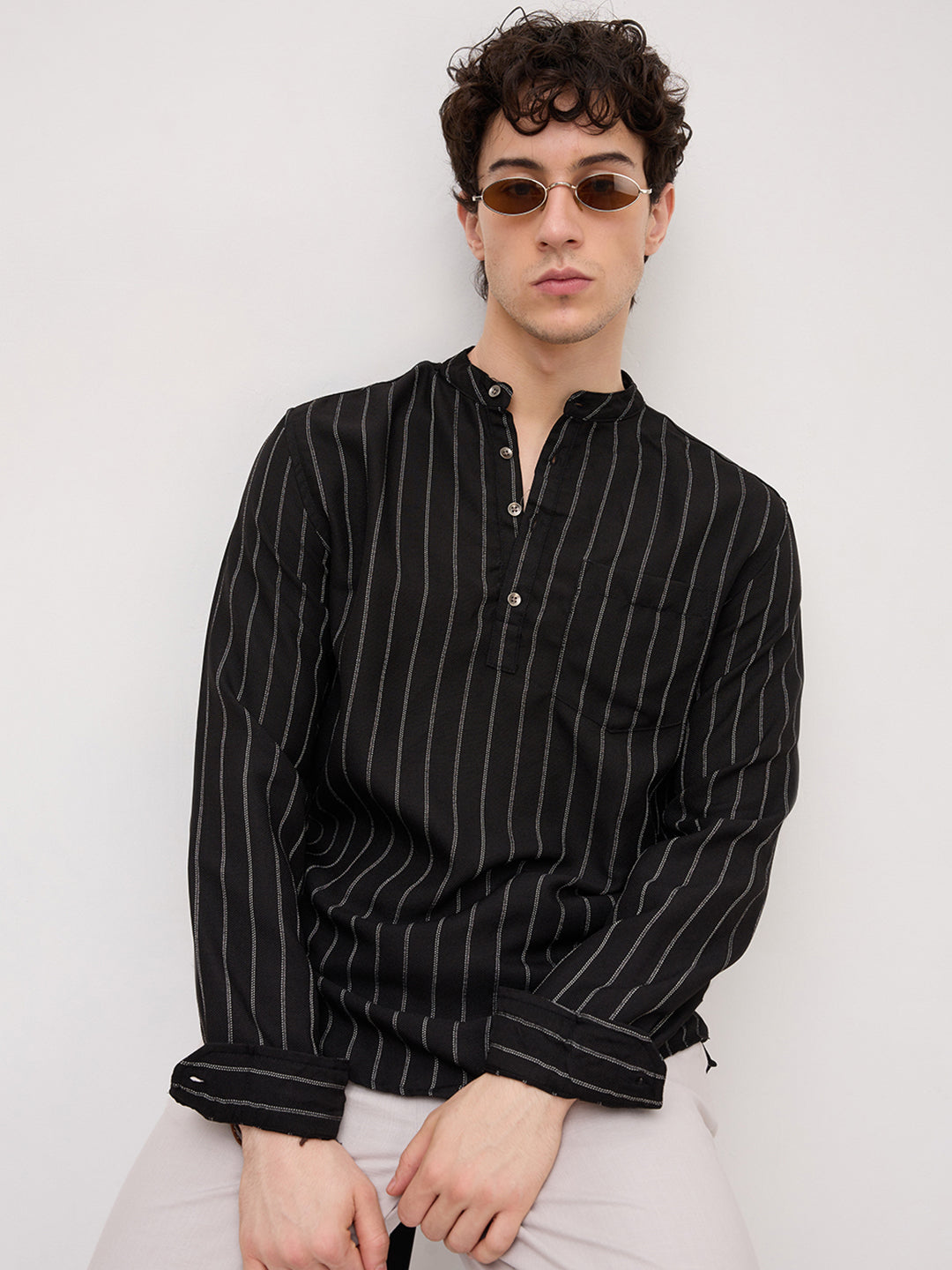 Sable Black Chalk Striped Kurta