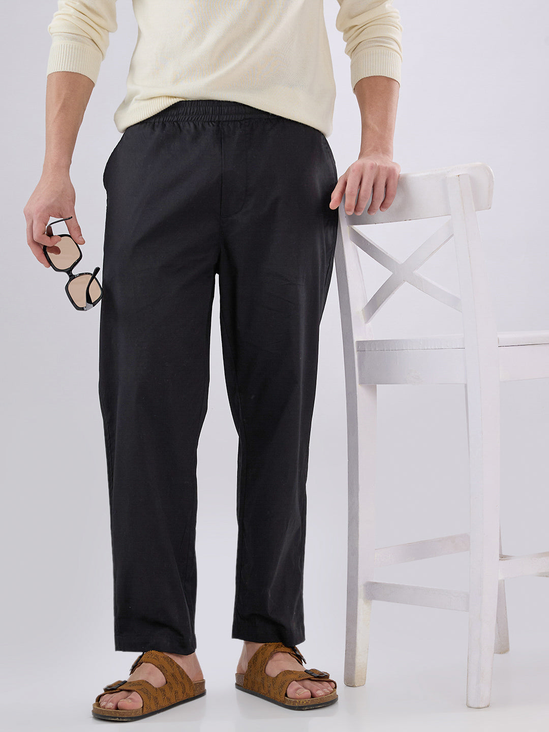 Solid Black Tapered Trousers