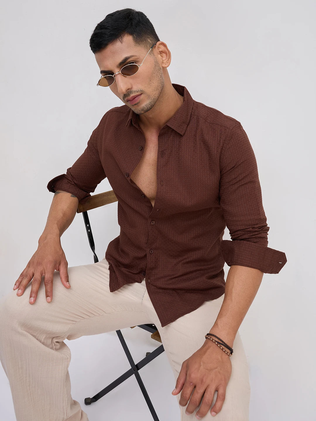 Brunette Brown Interlock Textured Shirt