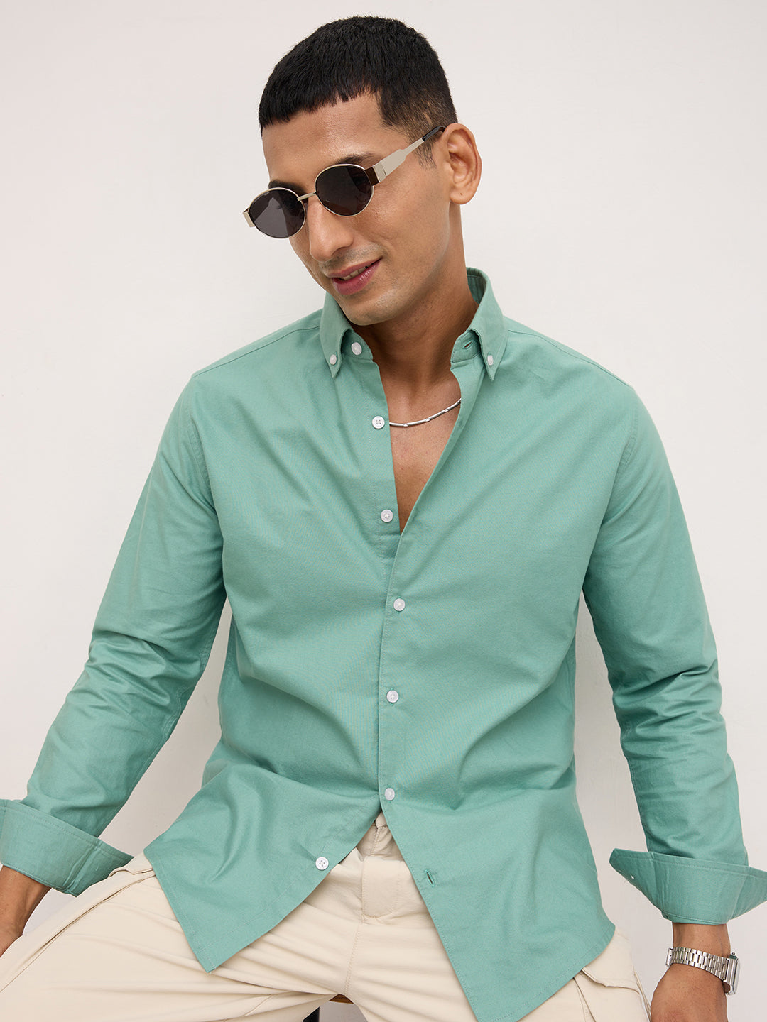 Seafoam Green Button-Down Collar Business Shirt