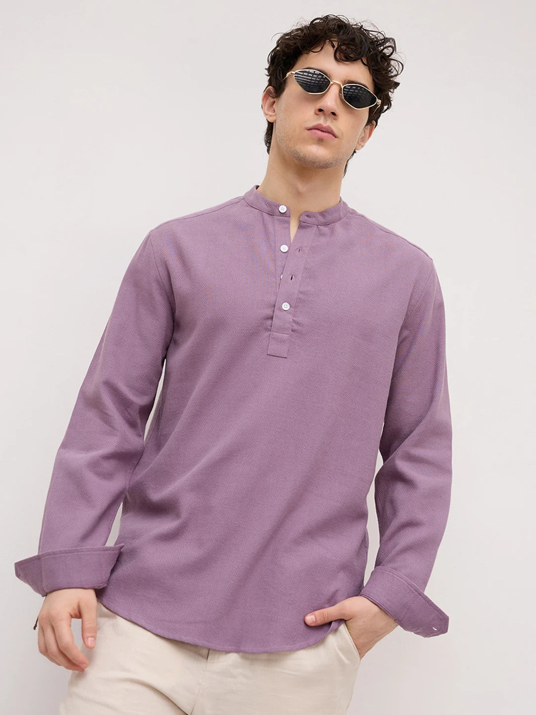 Rich Purple Fine Geometrical Weave Textured Kurta