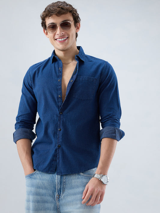 Soigné Navy Pinstripe Denim Shirt