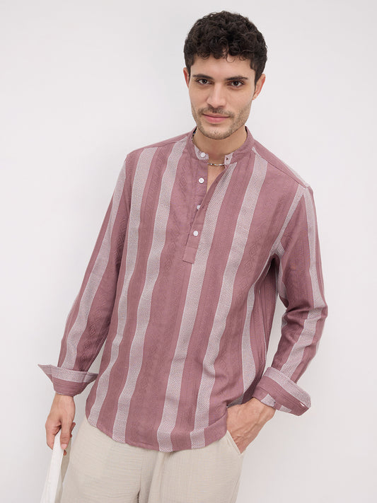 Dusty Mauve Artisan Contrast Loom Striped Kurta