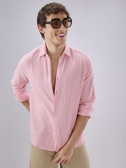 Solid Baby Pink Double Cloth Shirt