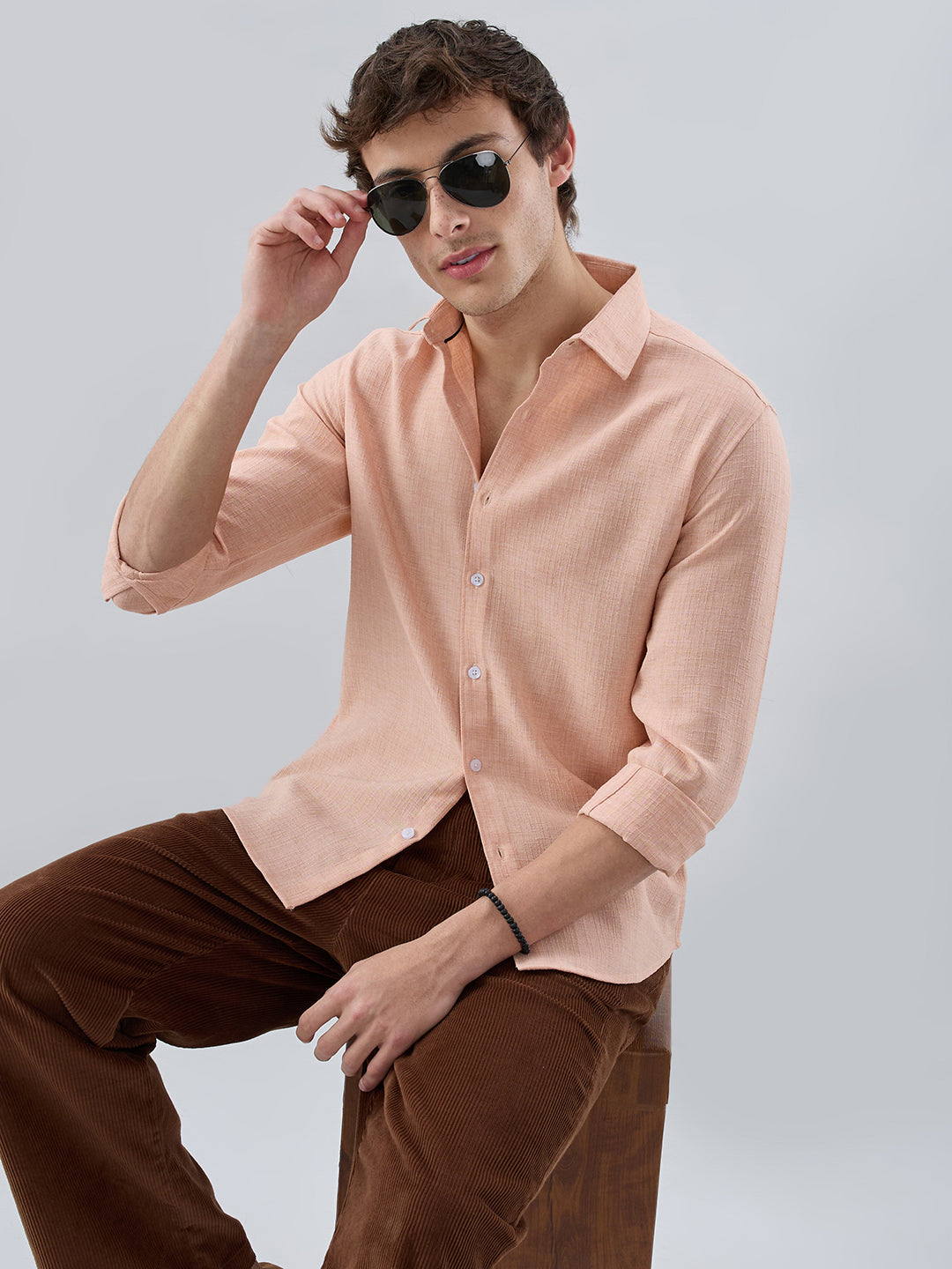 Creamy Peach Subtle Textured Shirt