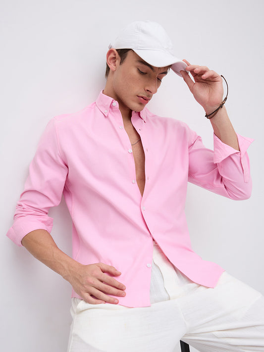 Solid Pink Smooth Finish Oxford Button-Down Collar Shirt