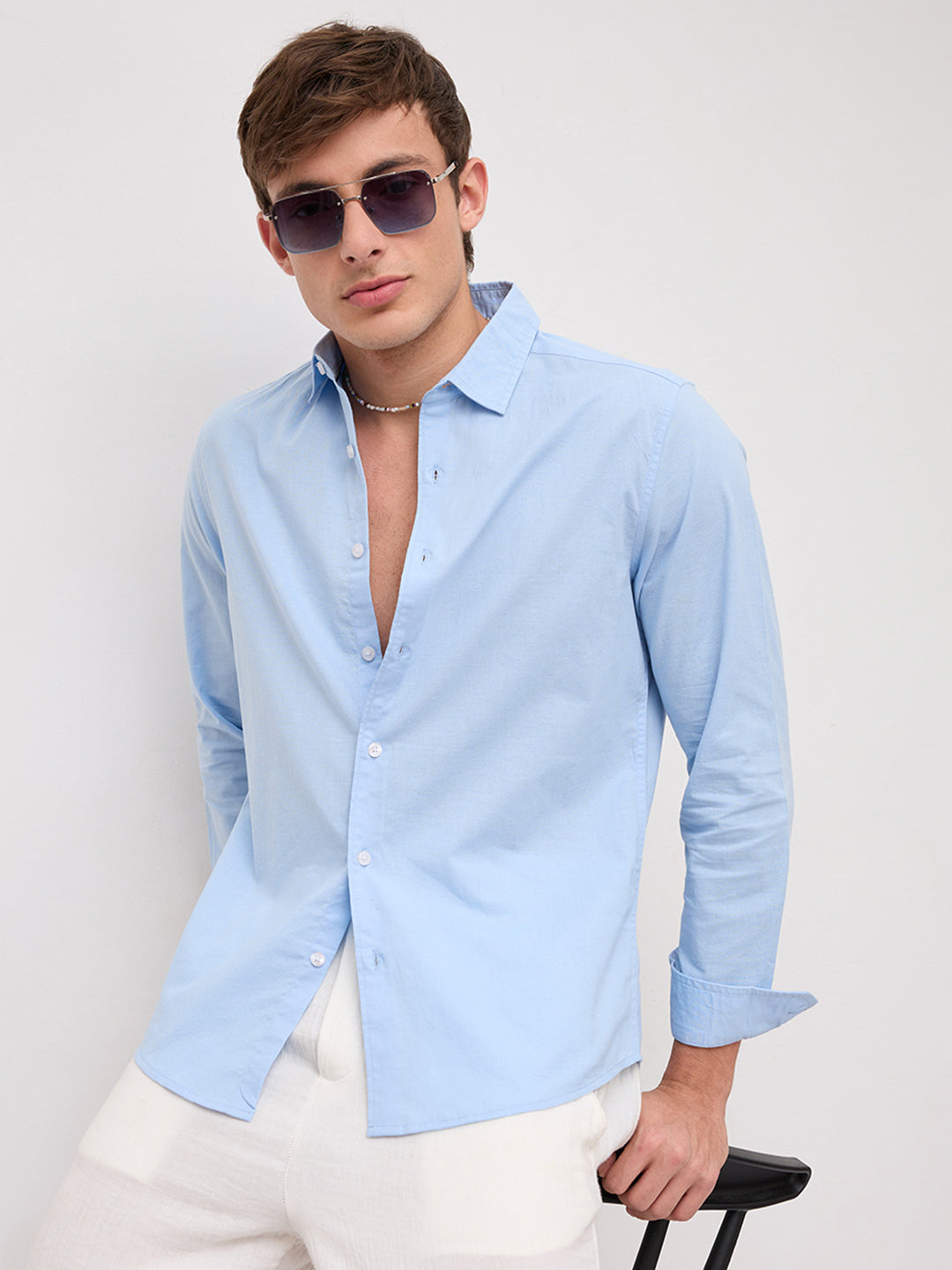 Cloudwave Blue Linen Blend Breezy Shirt