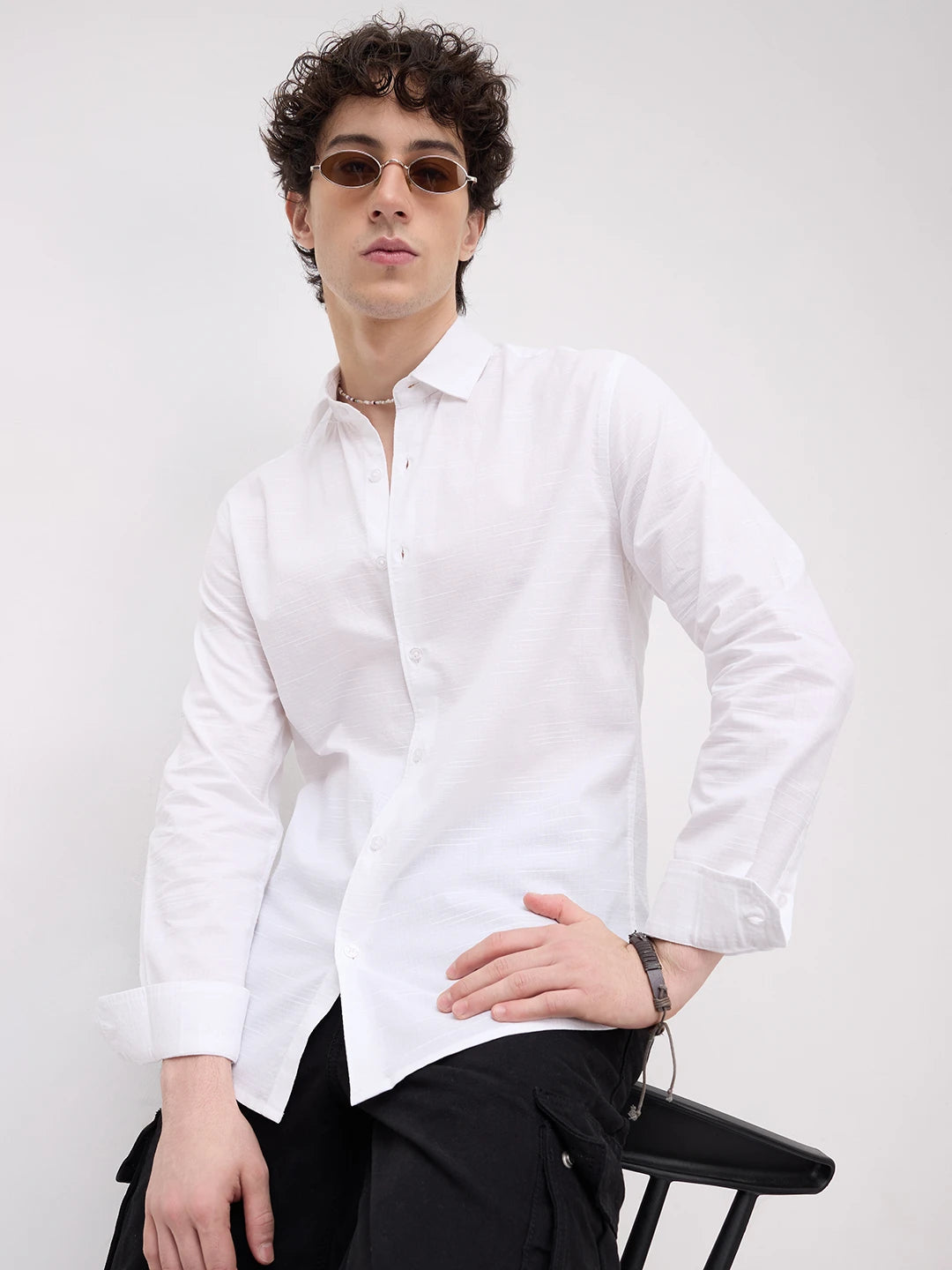 Refined Pearl White Textured Shirt