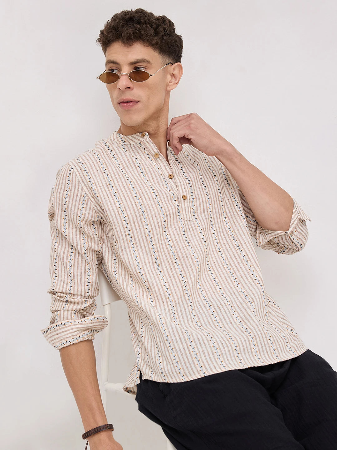 Desert Bloom Linen Blend Striped Kurta