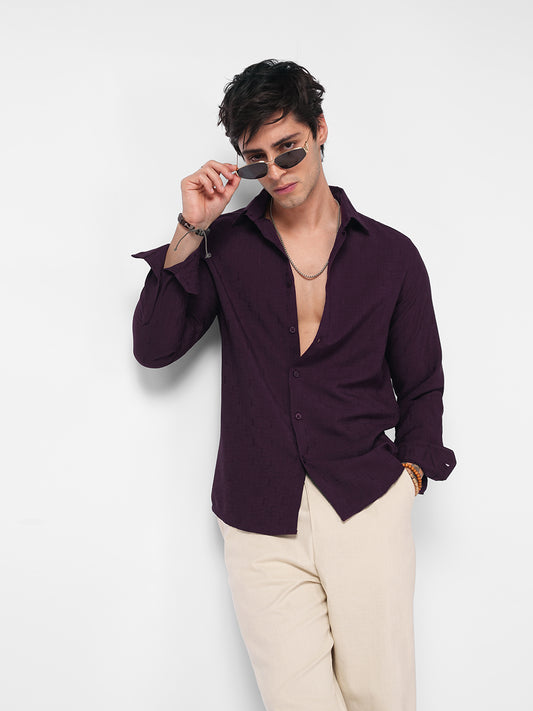 Elegant Wine Slub Textured Shirt