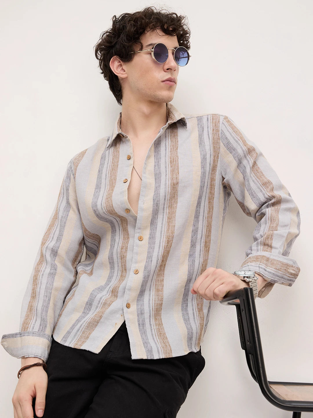 Sandswept Stripes Breezy Linen Blend Shirt