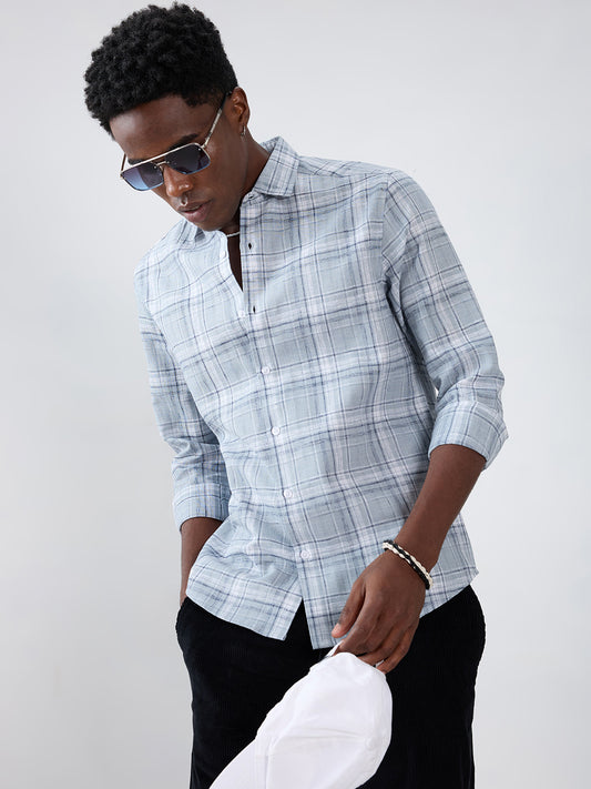 Blue Mist Plaid Checks Jacquard Shirt