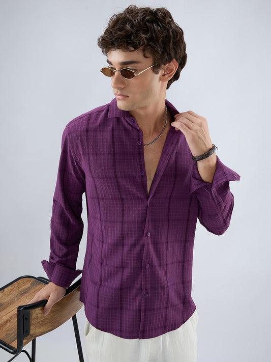 Elegant Plum Micro Checks Textured Shirt
