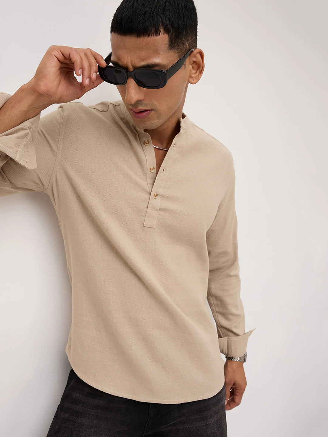Khaki Fine Diamond Weave Kurta