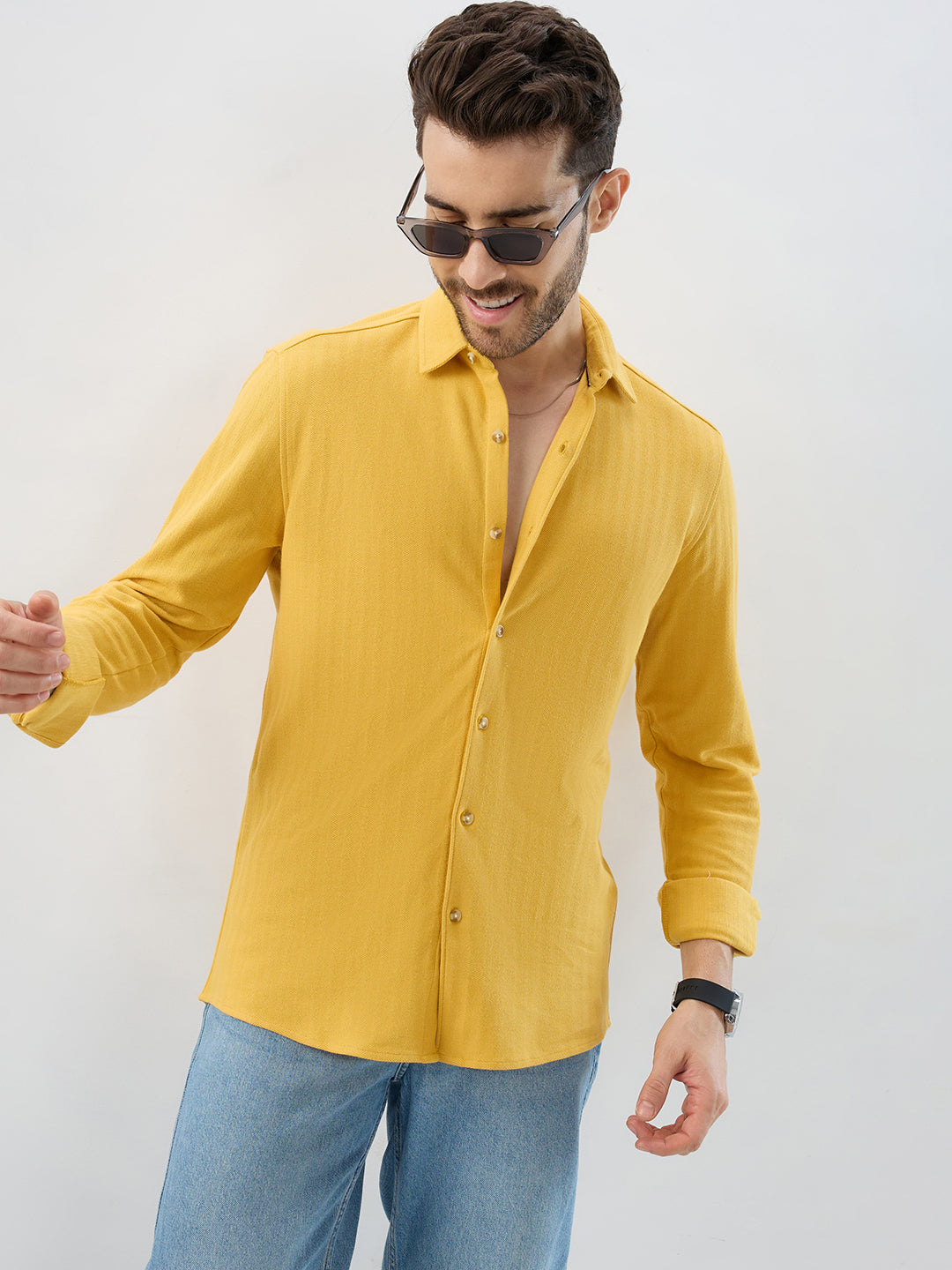 Sunflower Yellow Herringbone Knit Shirt