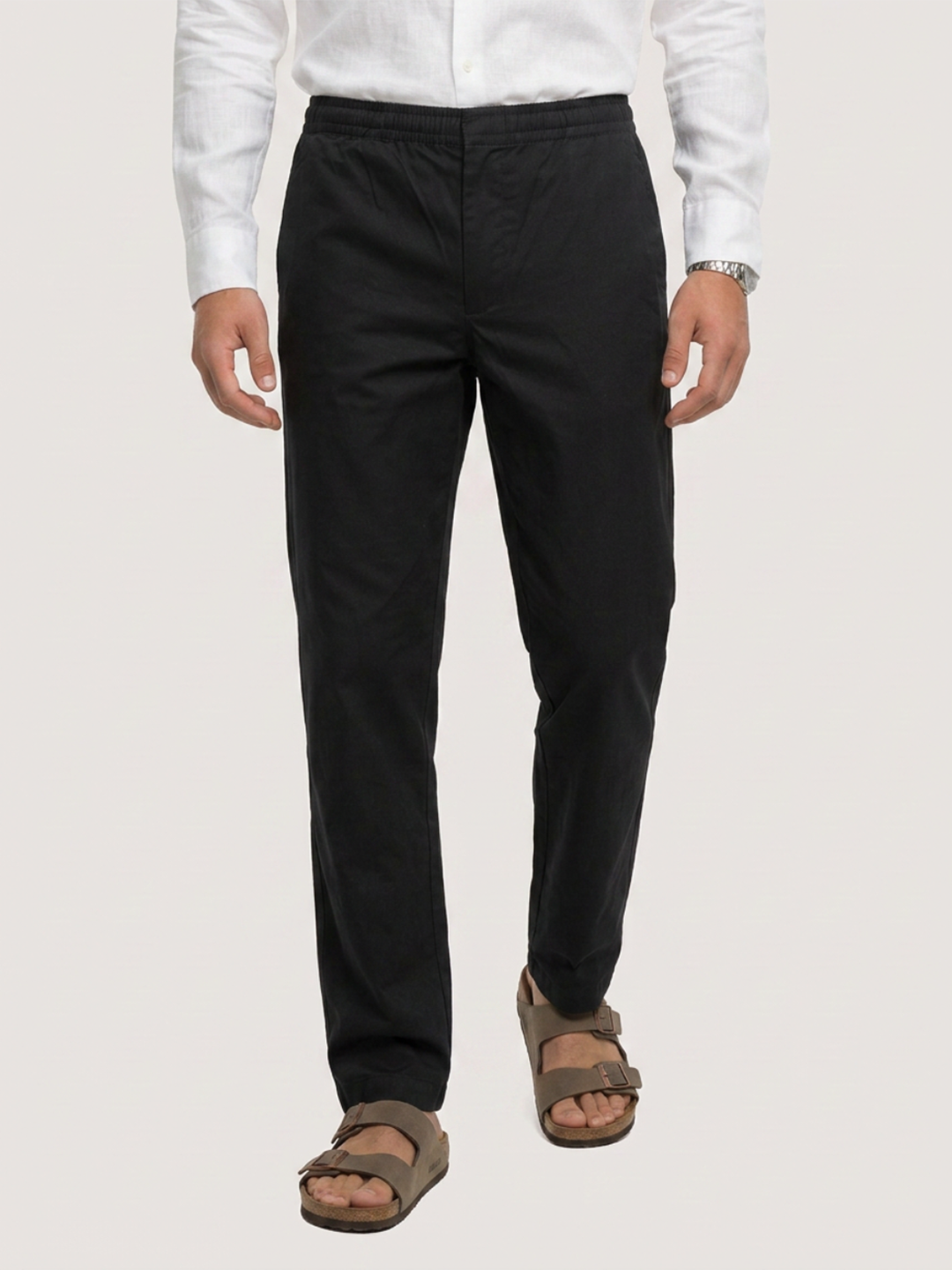 Solid Black Tapered Trousers