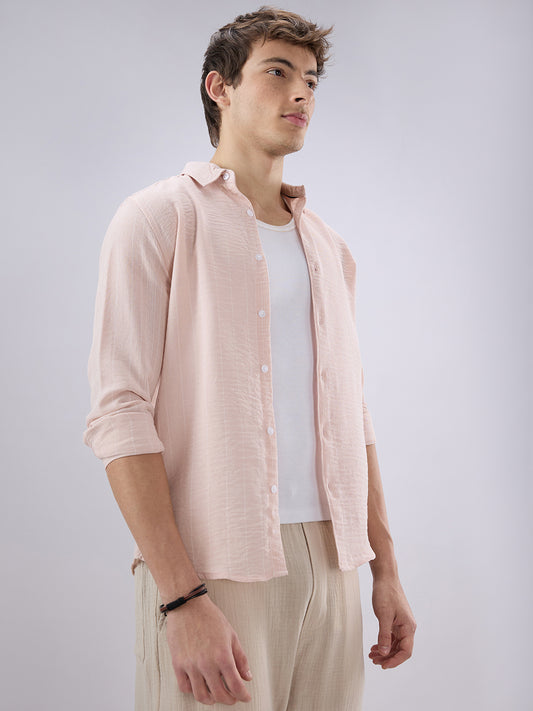 Pale Pink Linear Loom Crinkled Shirt