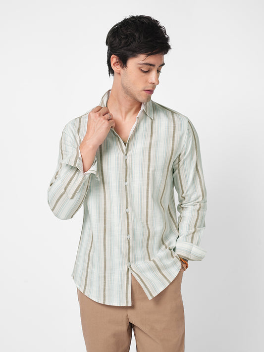 Tan & Blue Multi Stripe Classic Shirt