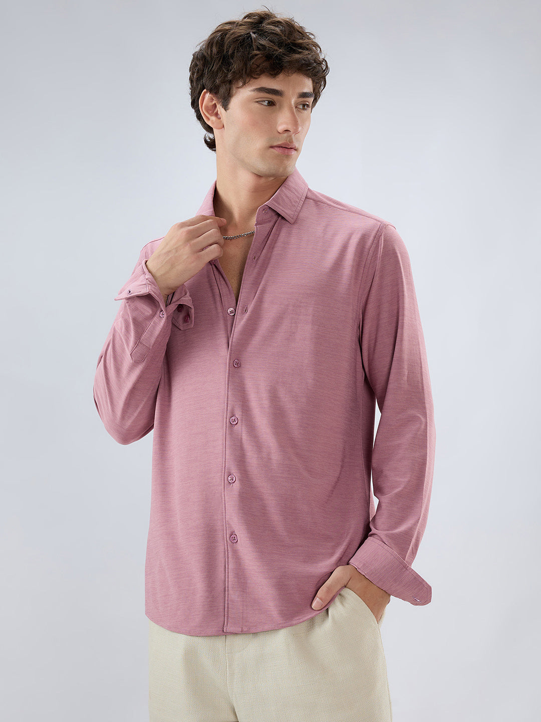 Cotton Candy Pink Textured Knitted Shirt