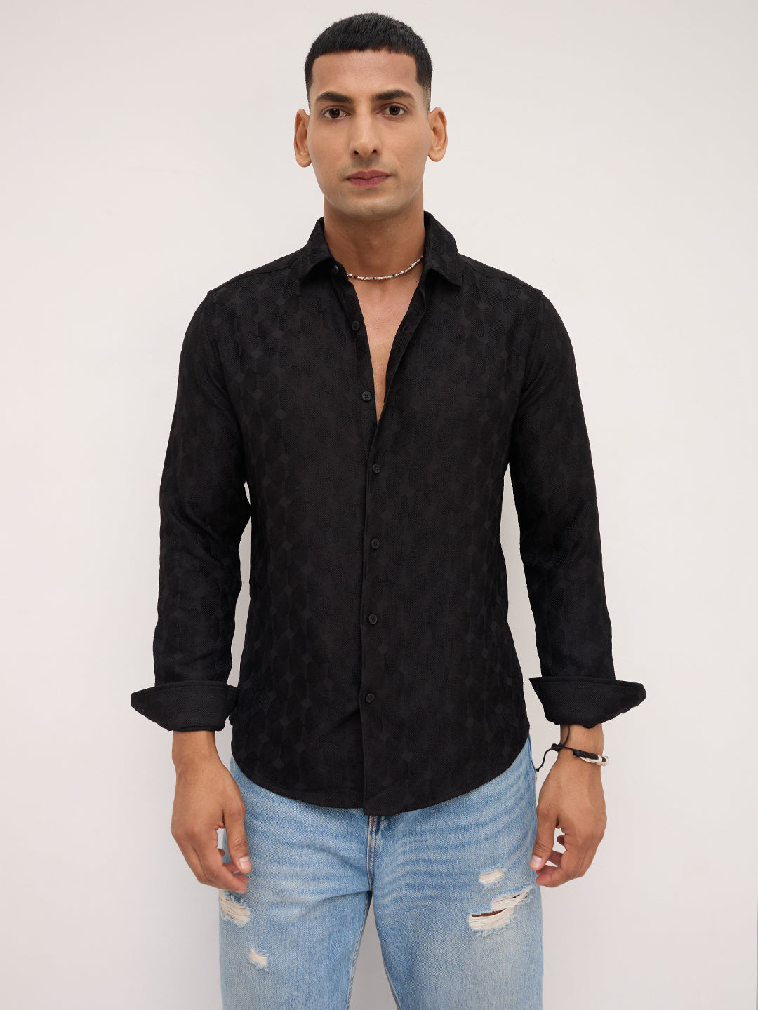 Classic Black Contour Weave Shirt