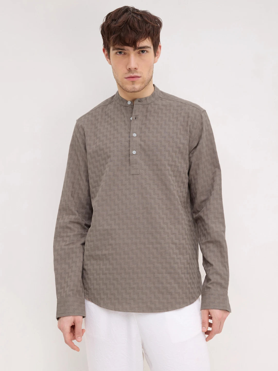 Dessert Taupe Abstrast Maze Textured Kurta
