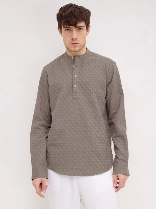 Dessert Taupe Abstrast Maze Textured Kurta