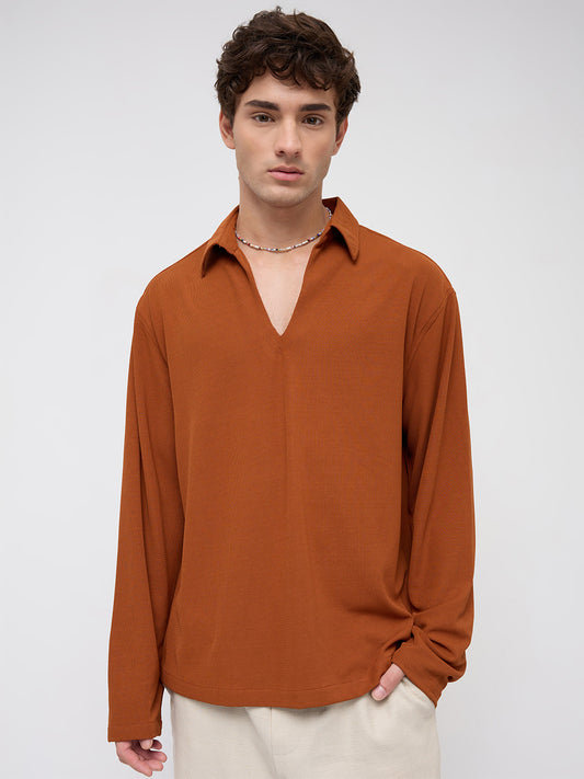 Aesthetic Orange Oversized Knitted Polo Shirt