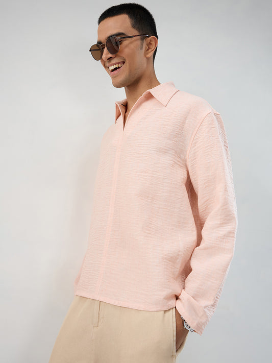 Classic Peach Center Seam Crinkled Oversized Polo Shirt