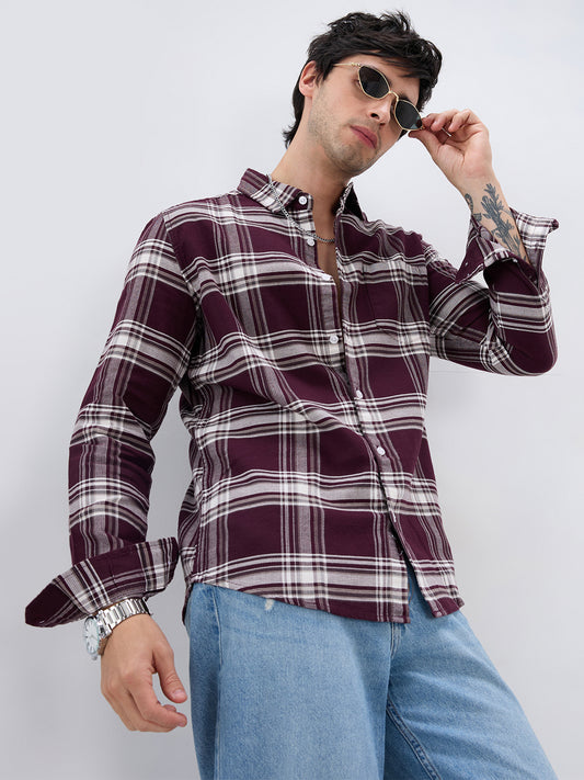 Vintage Deep Wine Plaid Checks Shirt