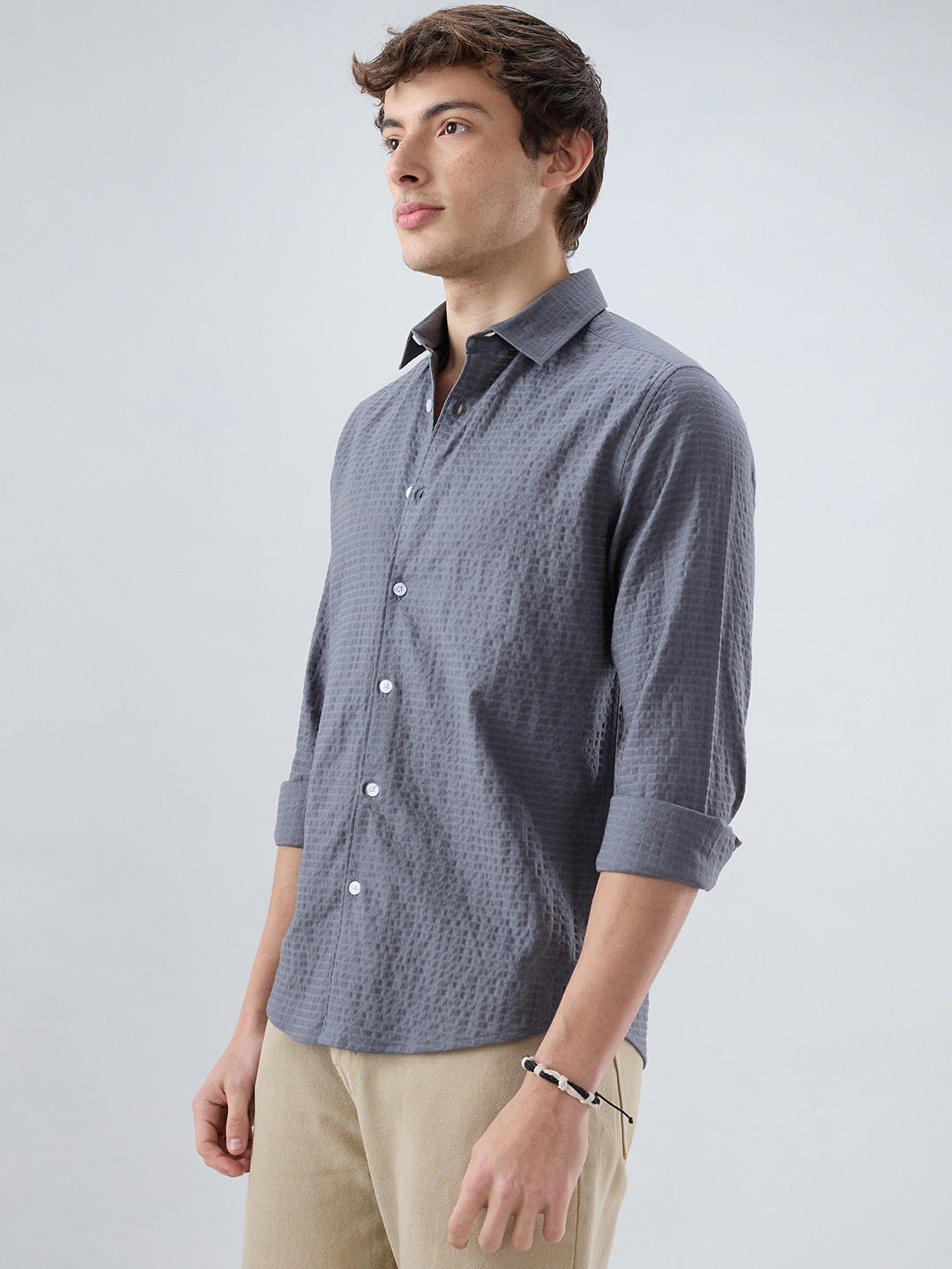 Cool Ash Grey Doublecloth Textured Shirt