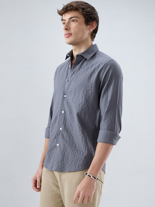 Cool Ash Grey Doublecloth Textured Shirt