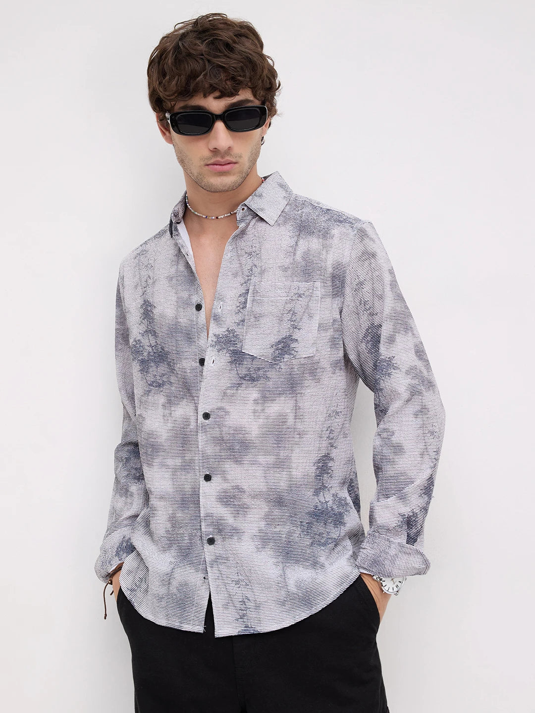 Multicolour Tie & Dye Printed Creased Shirt