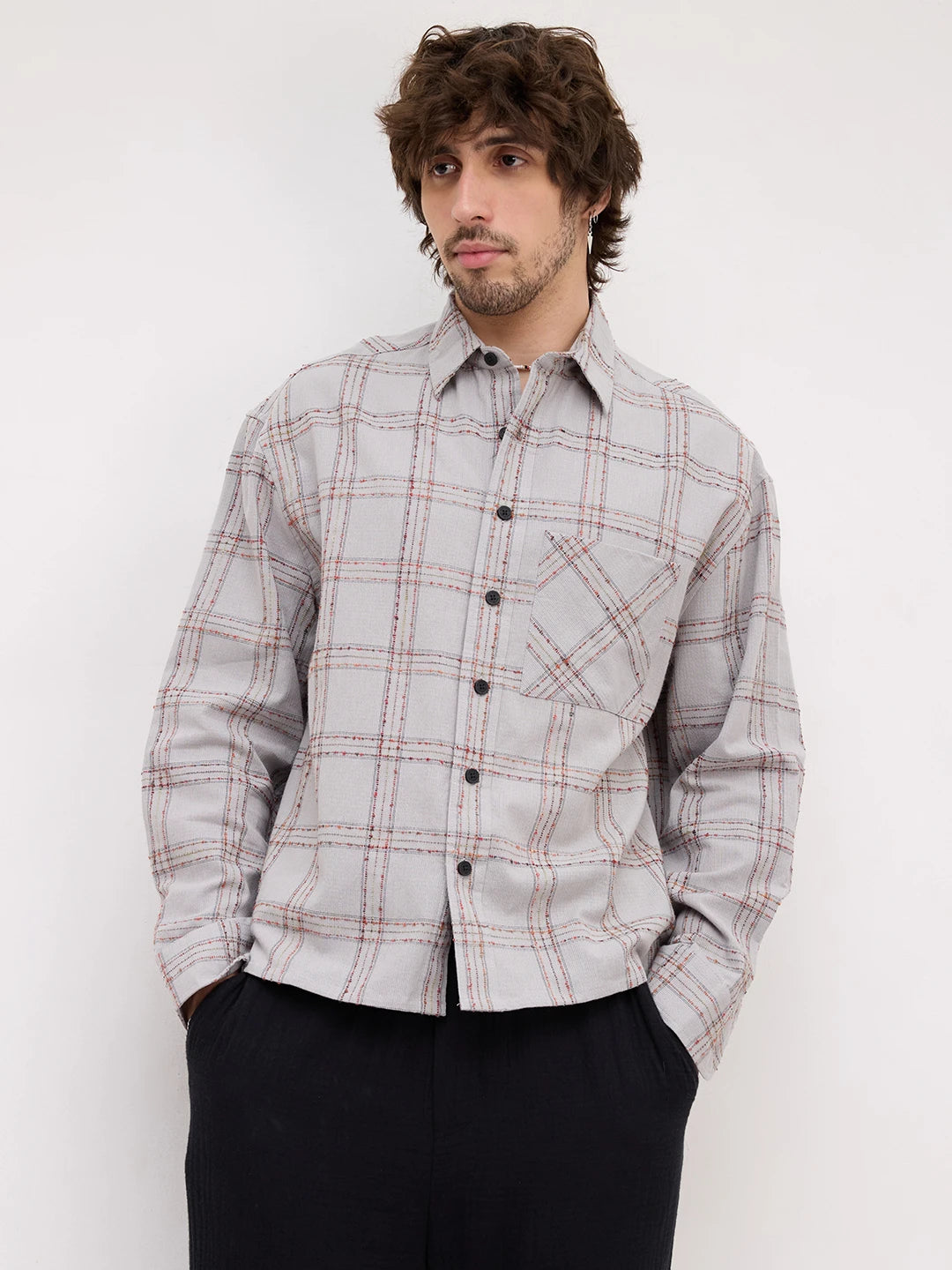Autumn Ledger Plaid Checks Boxy Fit Crop Shirt