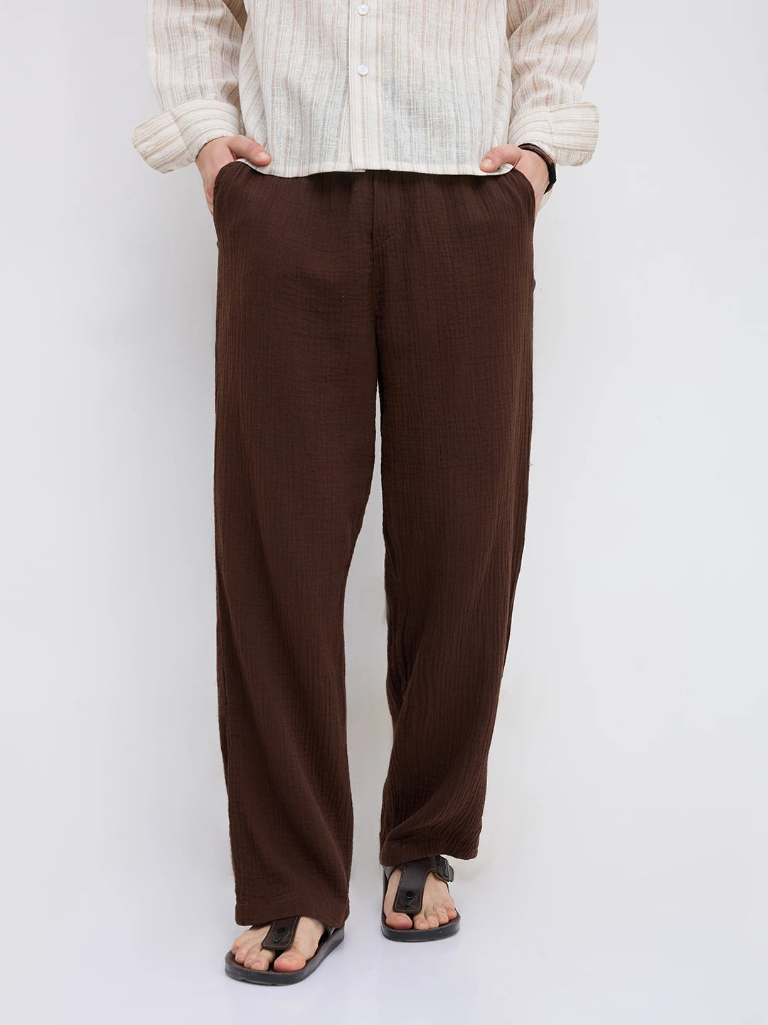 Cocoa Bean Brown Double Cloth Straight Fit Trousers