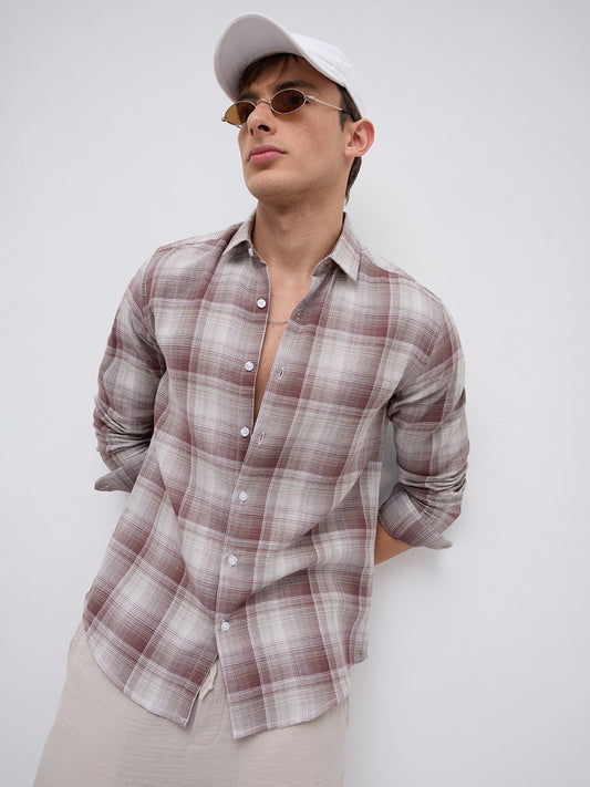 Dusty Brown Shadow Gradient Checks Shirt