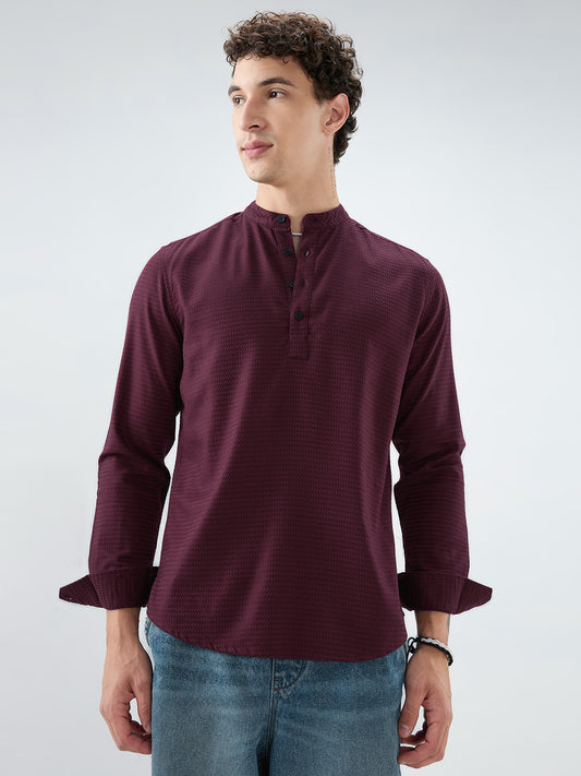 Garnet Red Wavey Textured Kurta