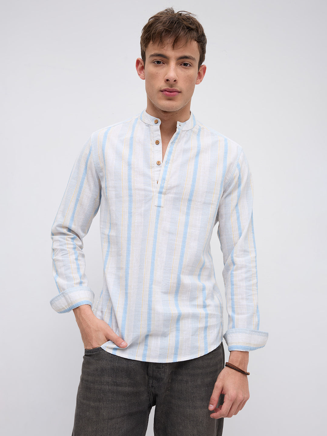 Blue Haze & Grey Vertical Stripe Kurta