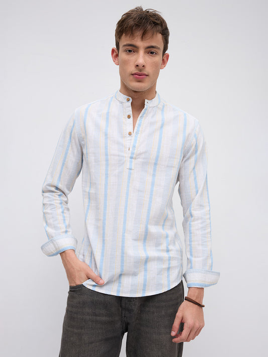 Blue Haze & Grey Vertical Stripe Kurta