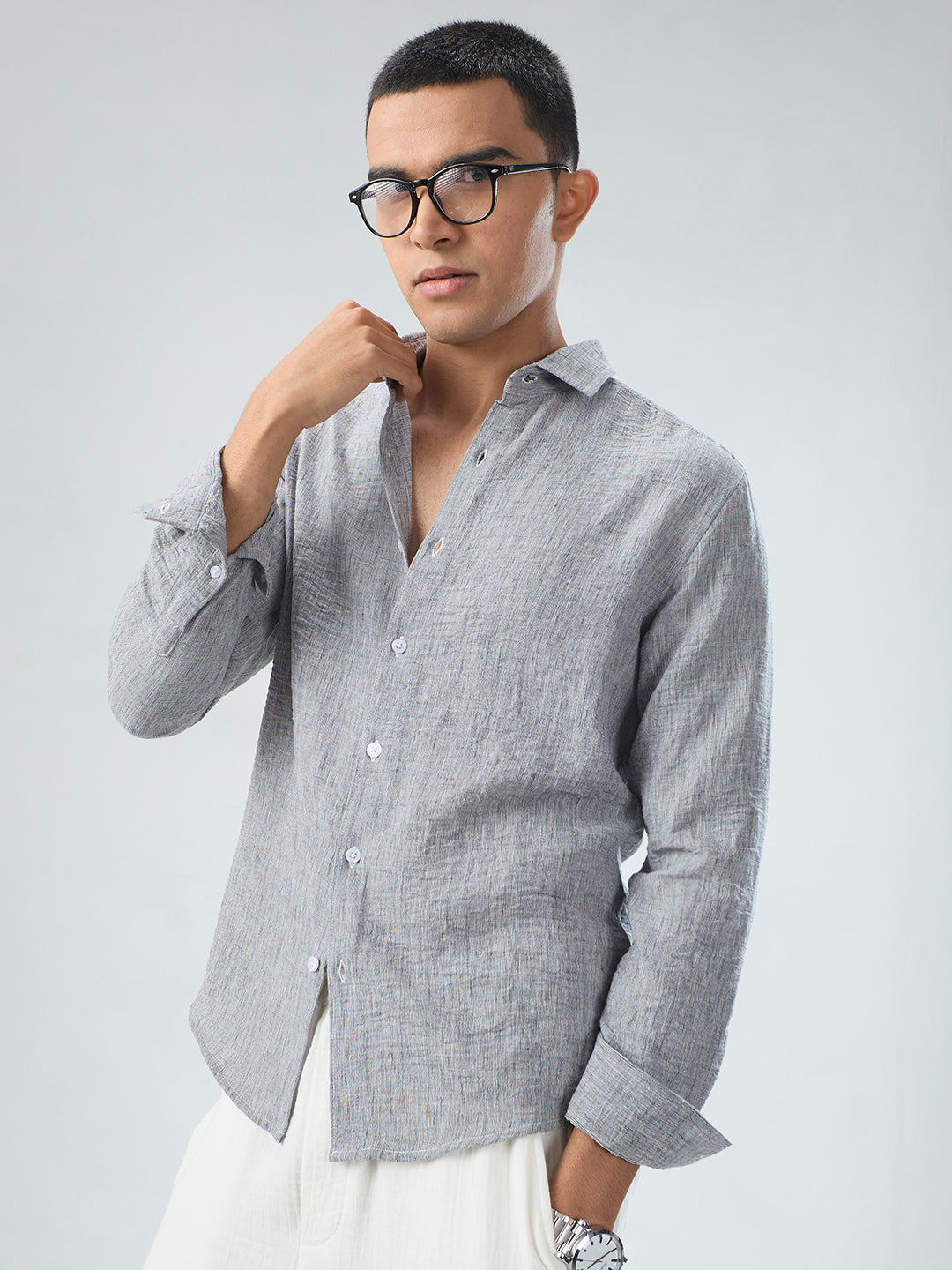 Graphite Grey Textured Crinkled Shirt