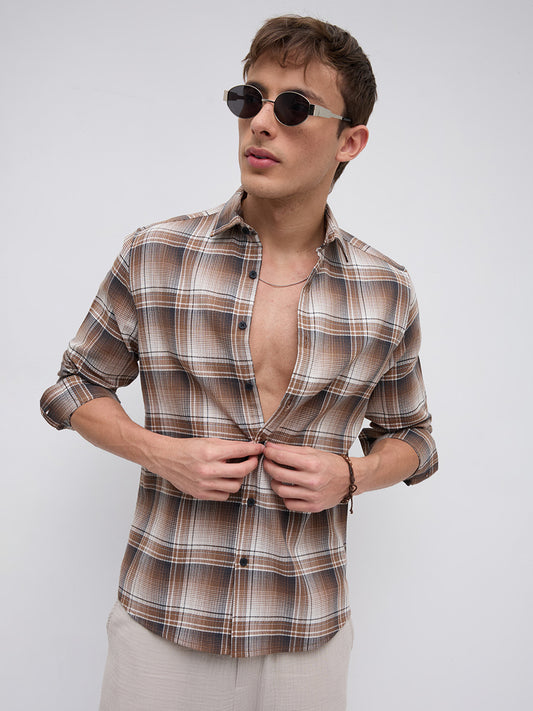 Heritage Brown & Beige Plaid Checks Shirt