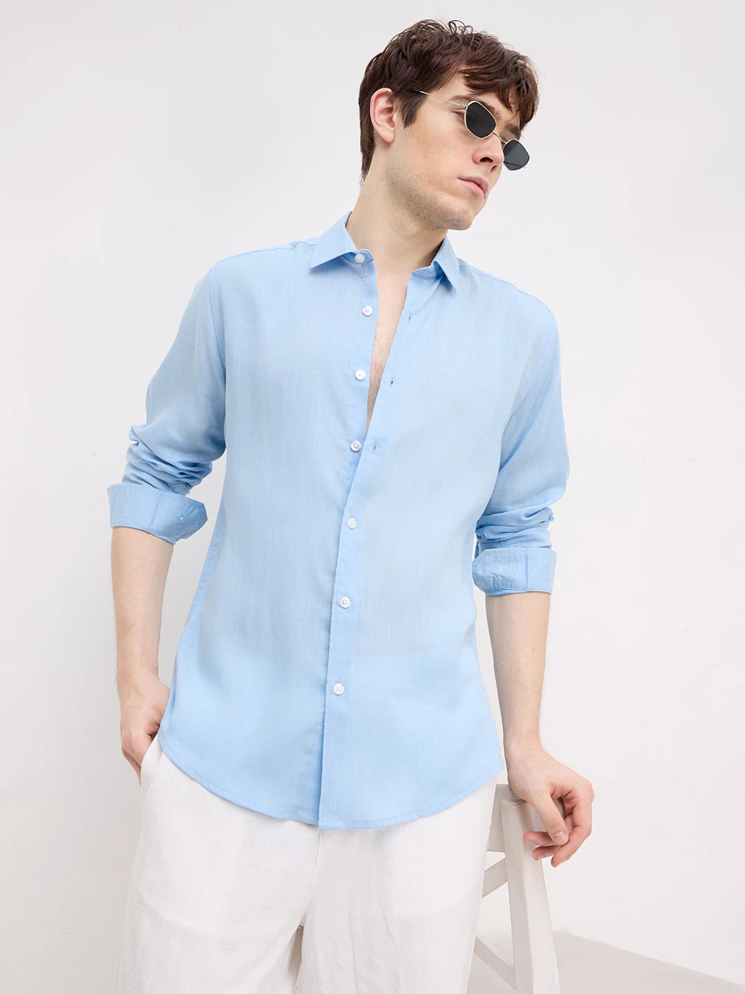 Refreshing Breezy Blue Lyocell Shirt