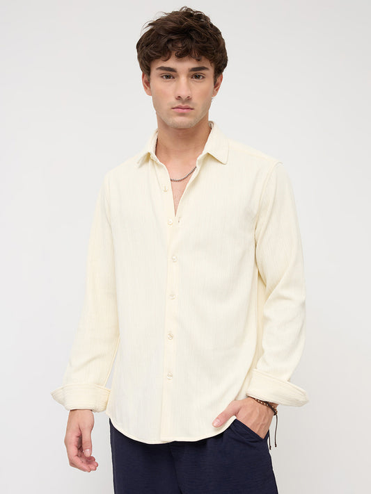 Cream Matrix Weave Knitted Shirt