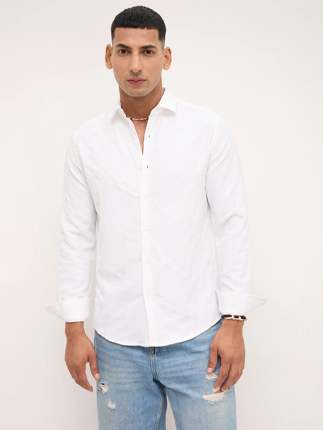 Pearl White Contour Weave Shirt