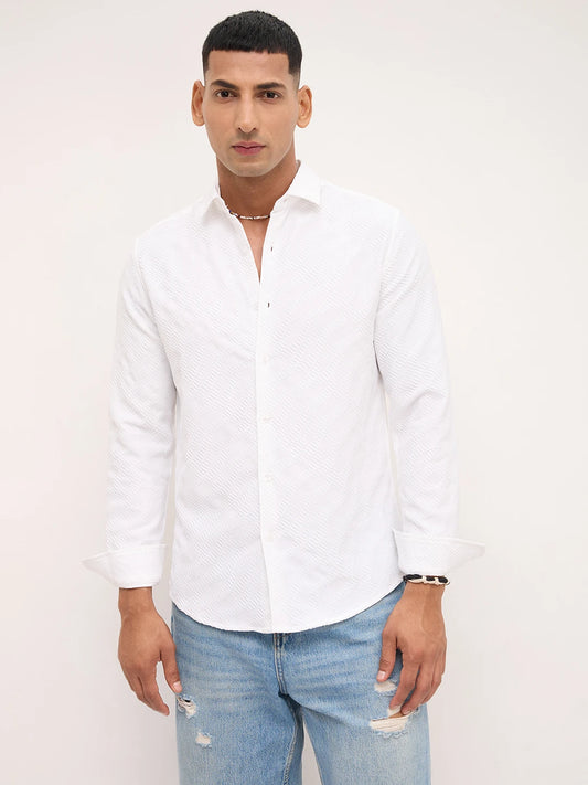 Pearl White Contour Weave Shirt
