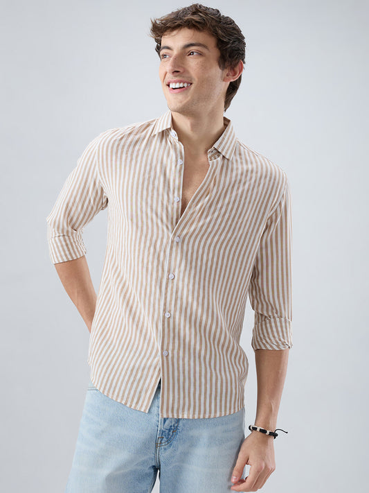Classic Brown Candy Striped Vacation Shirt