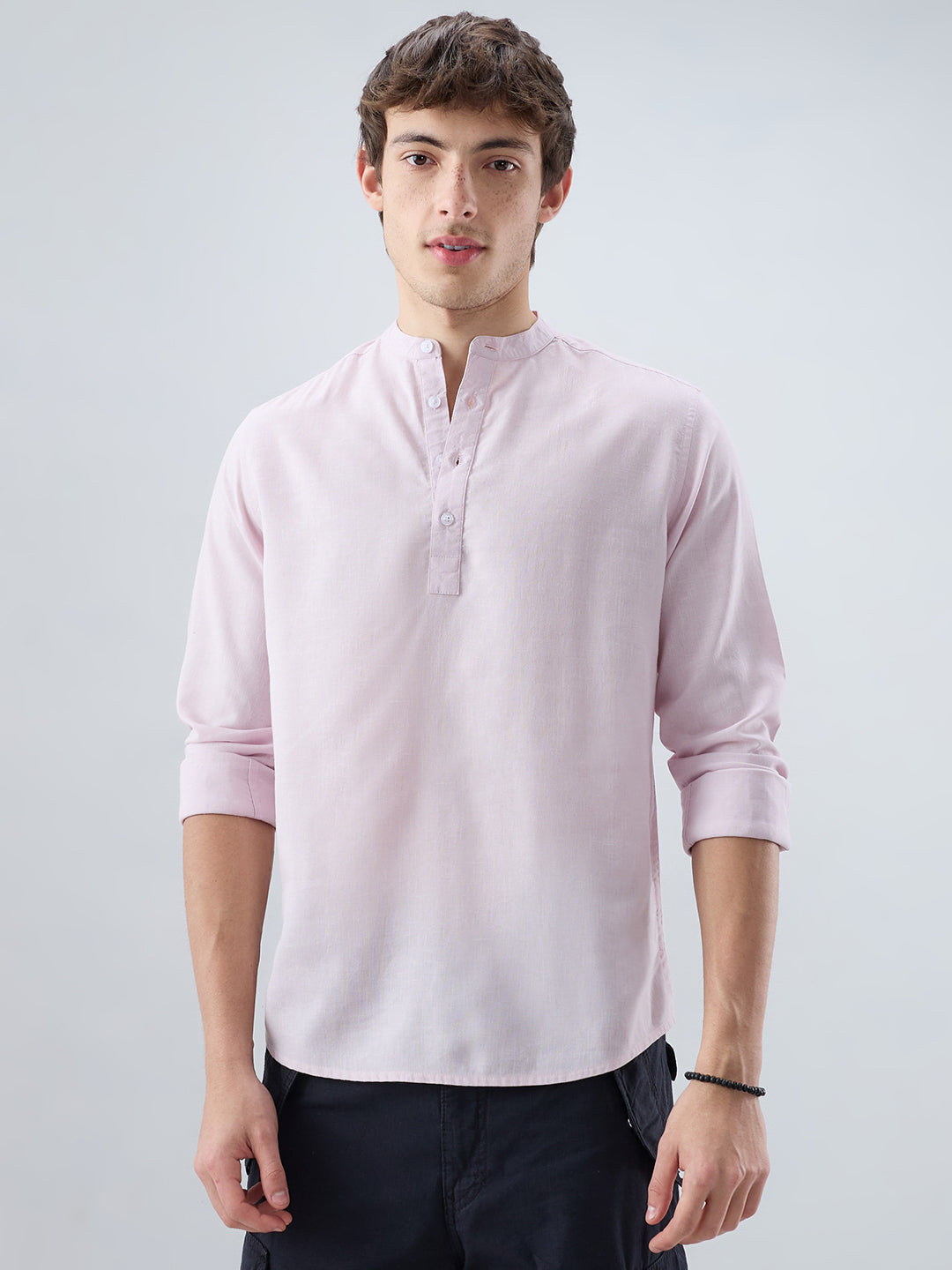 Premium Baby Pink Slub Textured Linen Blend Kurta
