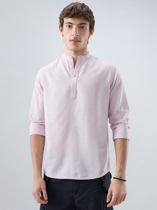 Premium Baby Pink Slub Textured Linen Blend Kurta