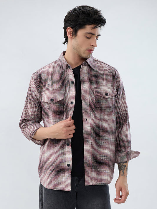 Old-School Red & Black Houndstooth Twin Pocket Flannel Shirt