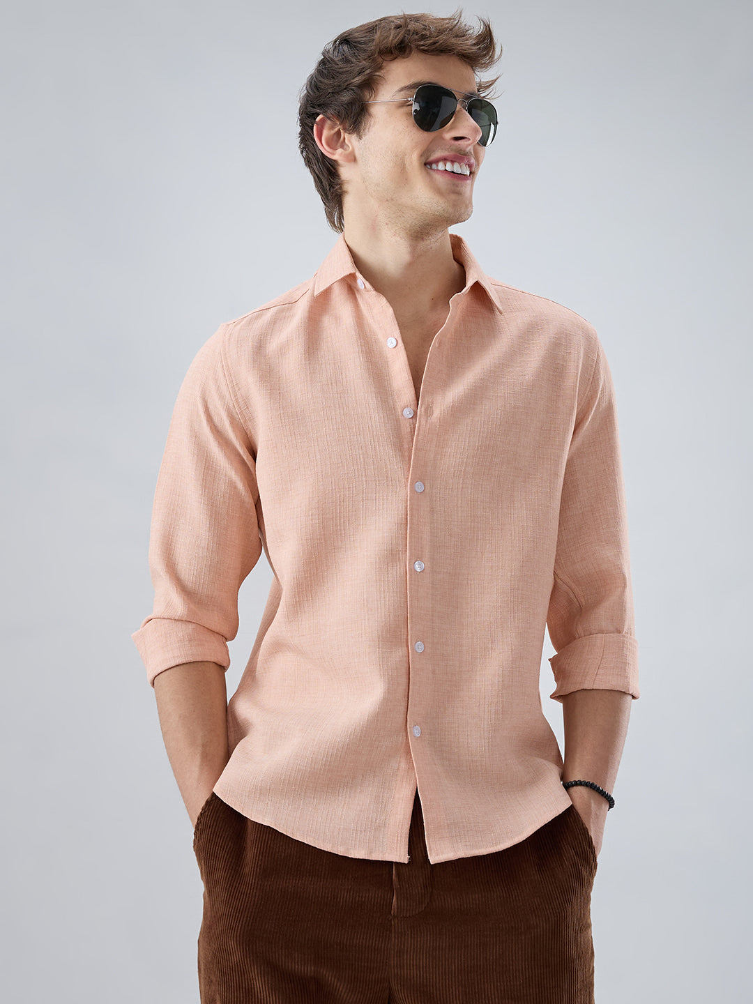 Creamy Peach Subtle Textured Shirt